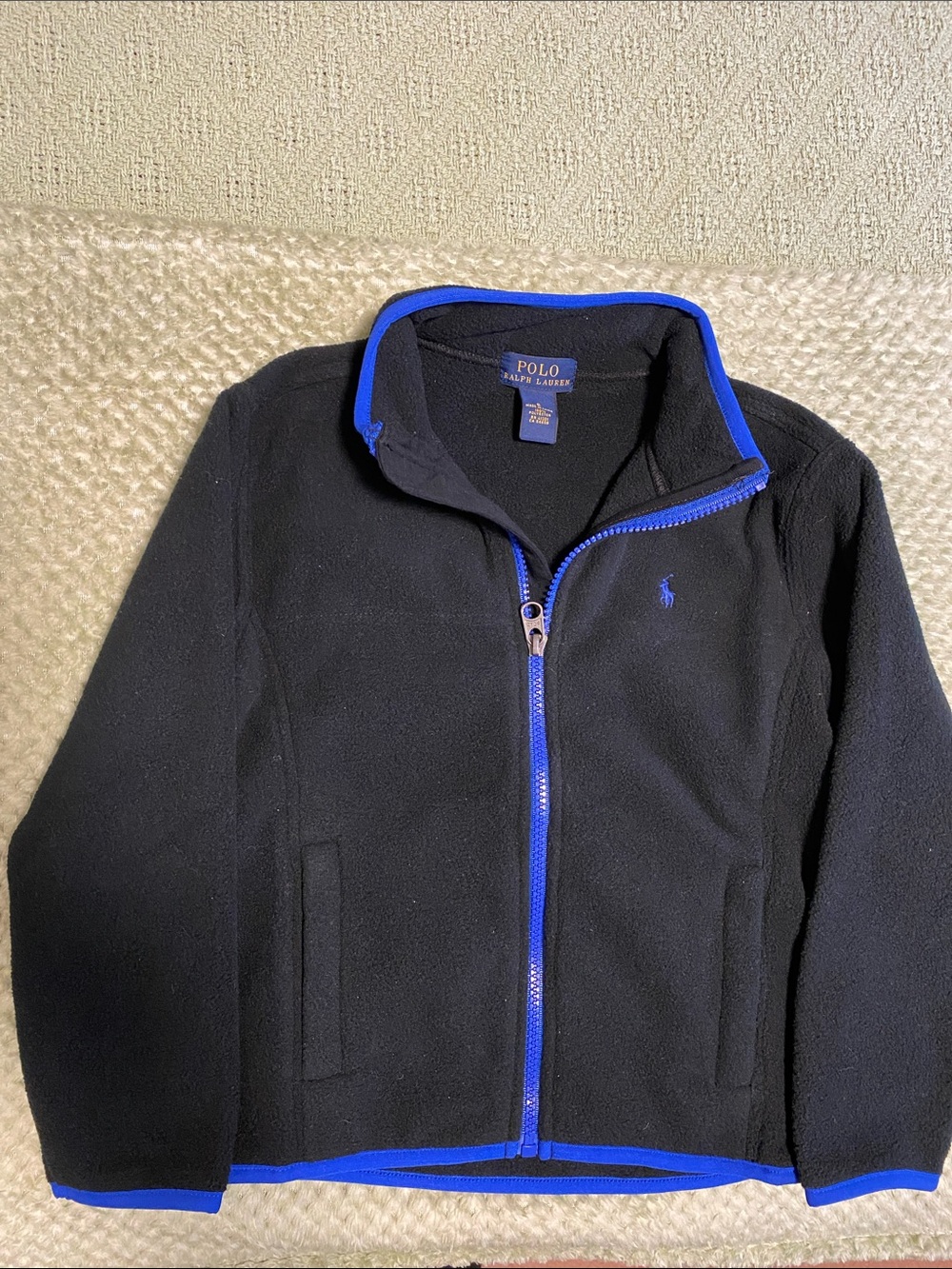 Polo by Ralph Lauren Black Fleece Jacket with Blue Accents - Boys size 6